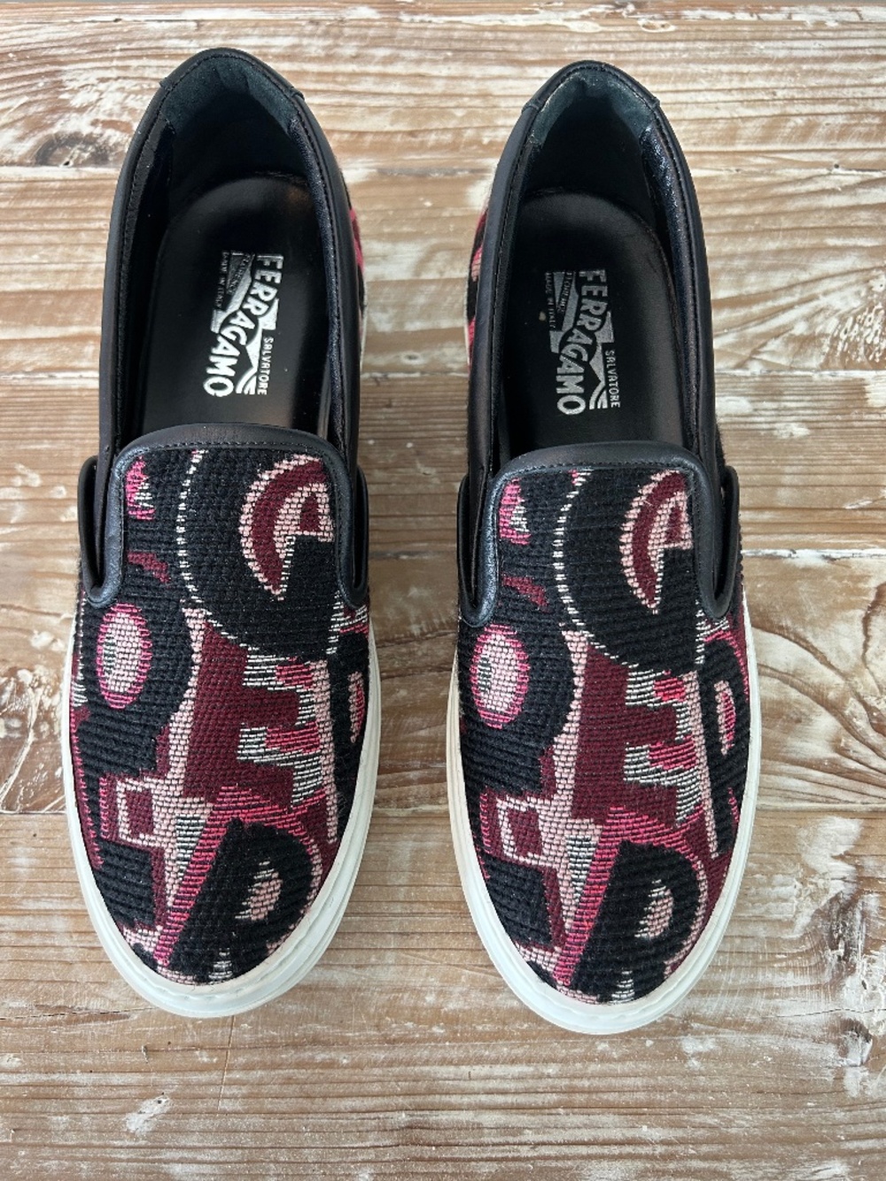 Salvatore Ferragamo Pacaulet Slip On Logo Sneaker  Black Opera 9.5 - EUC